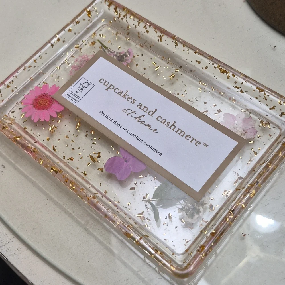 Cupcakes & Cashmere at Home clear dried pressed flowers trinket Tray